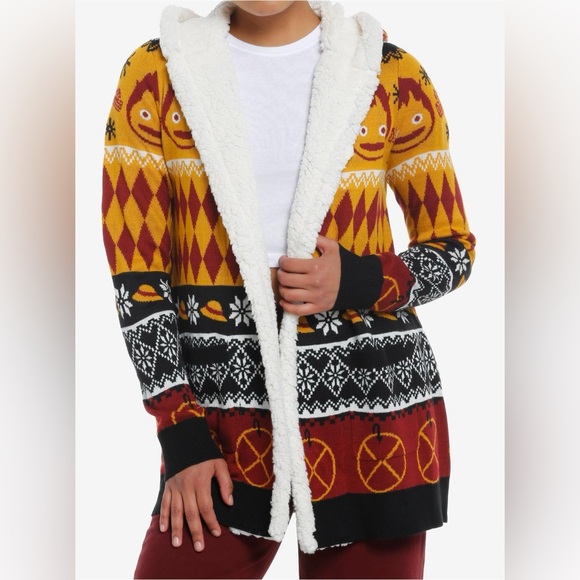 Studio Ghibli Howl's Moving Castle Calcifer Fair Isle Sherpa Open Cardigan Sz M - Picture 1 of 11